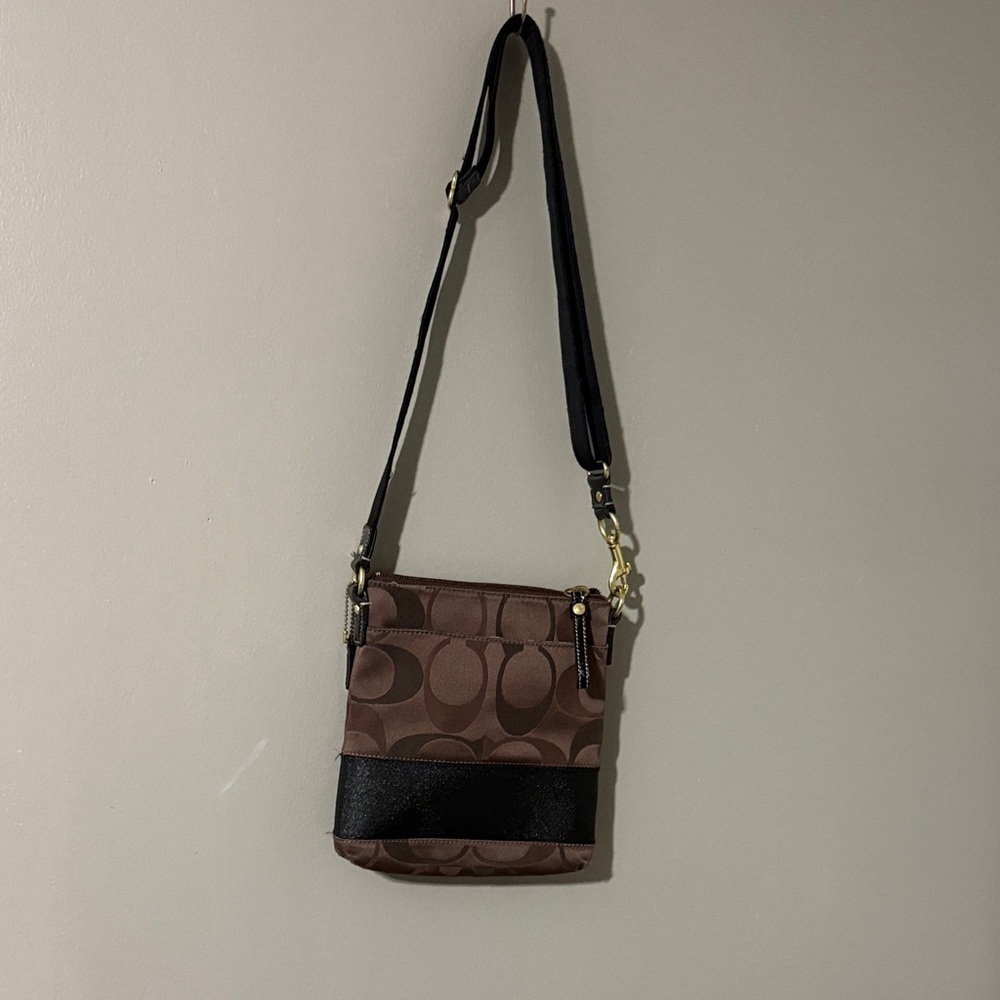 Coach Signature Brown and Black Crossbody Bag - Picture 2 of 7